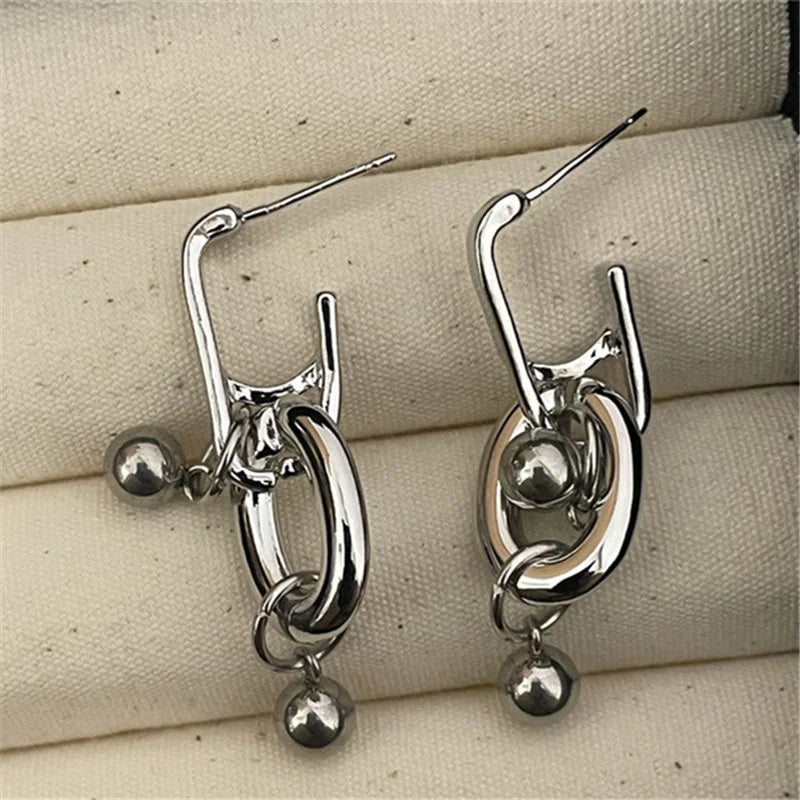 Irregular Metal Ball Pendant Earrings Chunky Silver Earrings Silver Jewellry