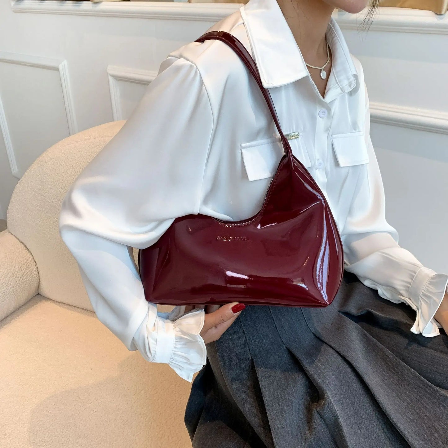 Y2K Style Bag Patent Shoulder Bag  Retro Fashion  Trendy Accessories Glossy Bag 2000s Fashion Women Fashion  Fashion Bag  Chic Shoulder Bag  Must Have Accessory