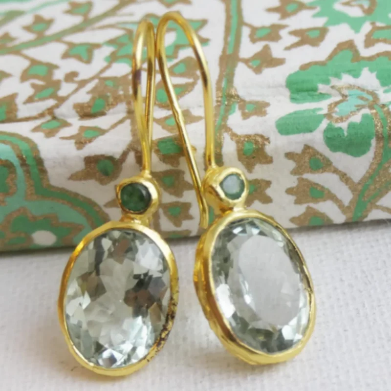 Oval Green Stone Dangle Drop Earrings