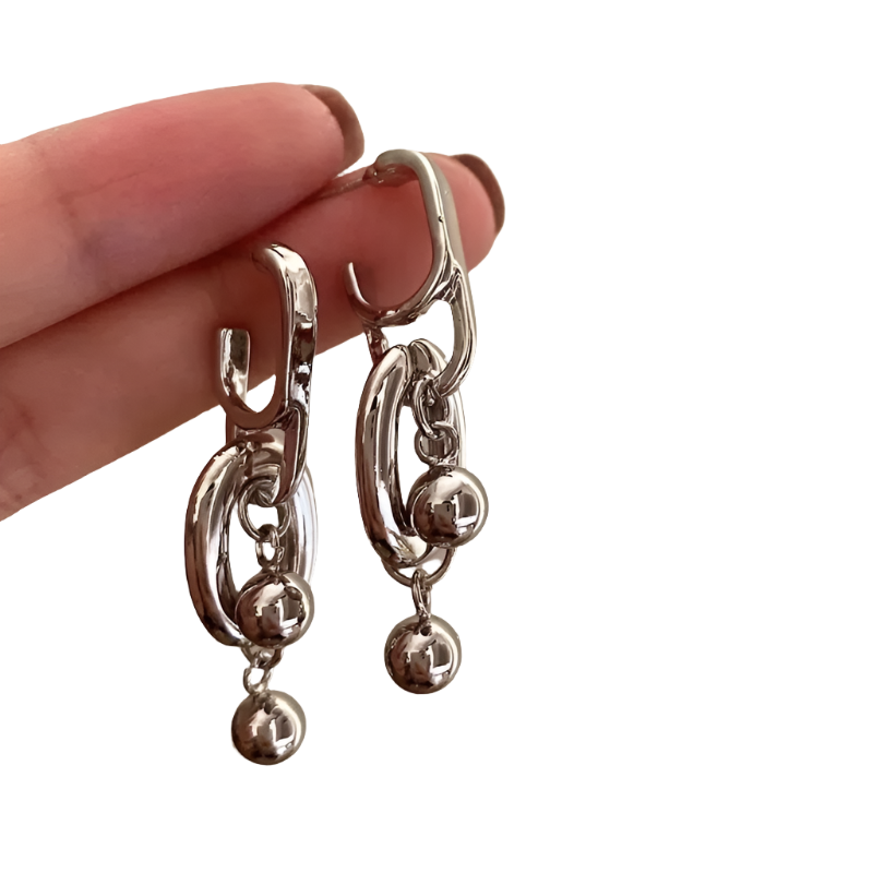 Irregular Metal Ball Pendant Earrings Chunky Silver Earrings Silver Jewellry