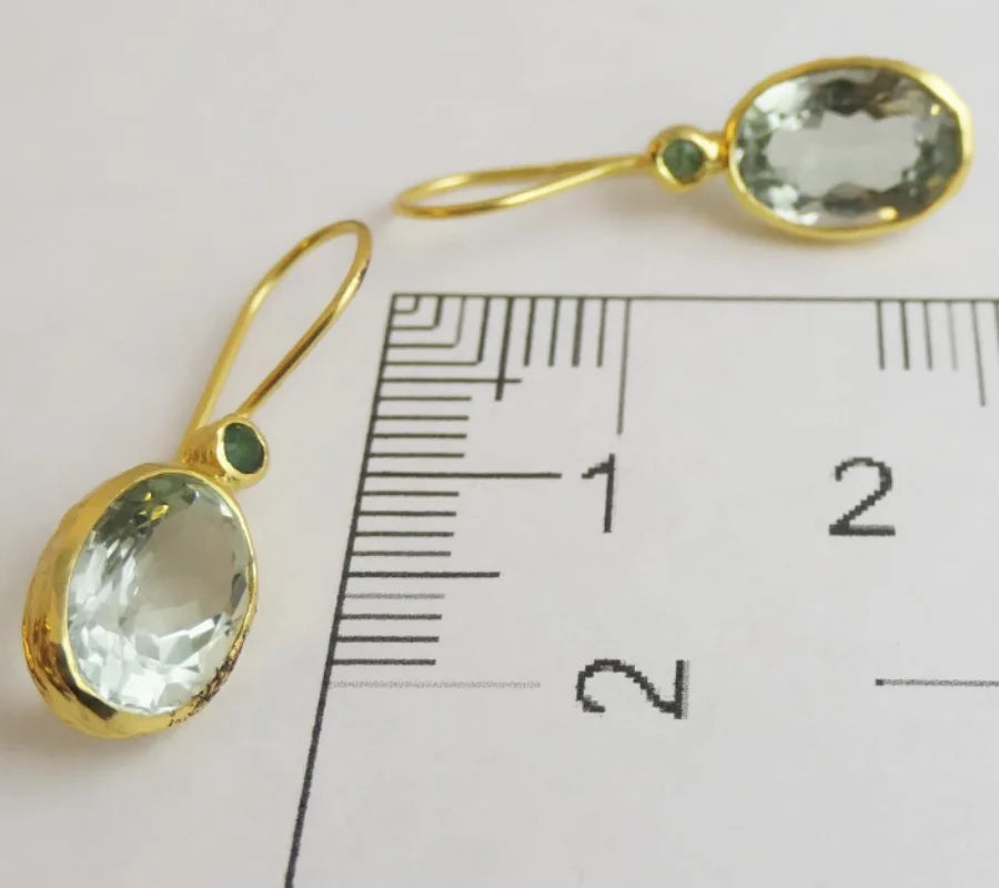 Oval Green Stone Dangle Drop Earrings