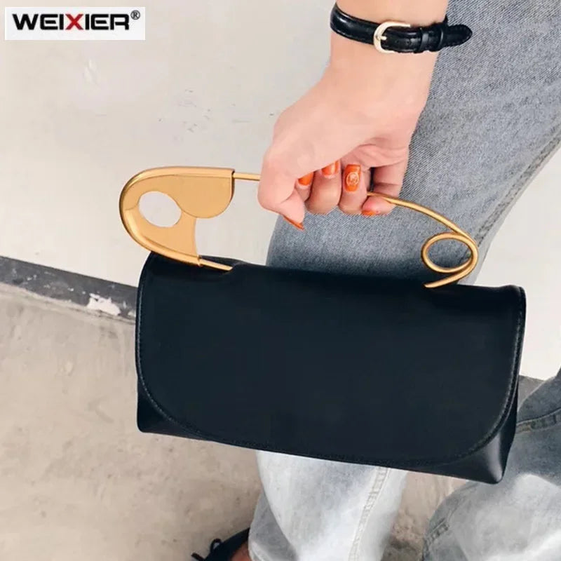 Safety Pin Clutch  Edgy Fashion  Evening Bag  Chic Accessories Unique Design  Unique Design Bag  Fashion Clutch  High Quality Bag  Women Fashion  Party Accessory  Stylish Clutch