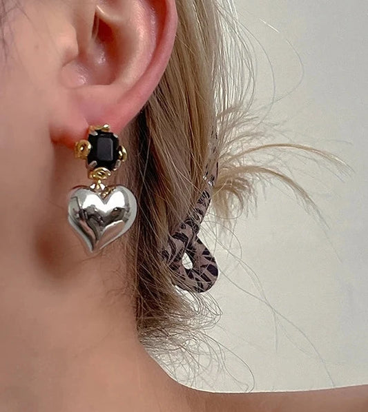 Two-tone Heart Drop Earrings